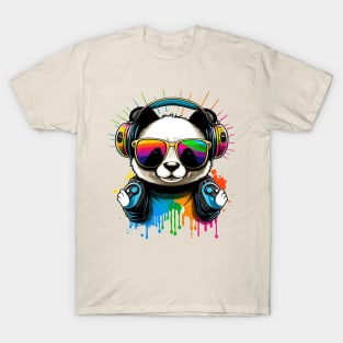 Happy Kawaii Panda with Sunglasses and Headphones T-Shirt